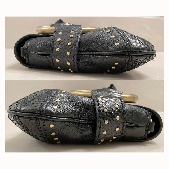 Auth Gucci Tom Ford large studded horsebit clutch chain strap REAL black python - Picture 4 of 14